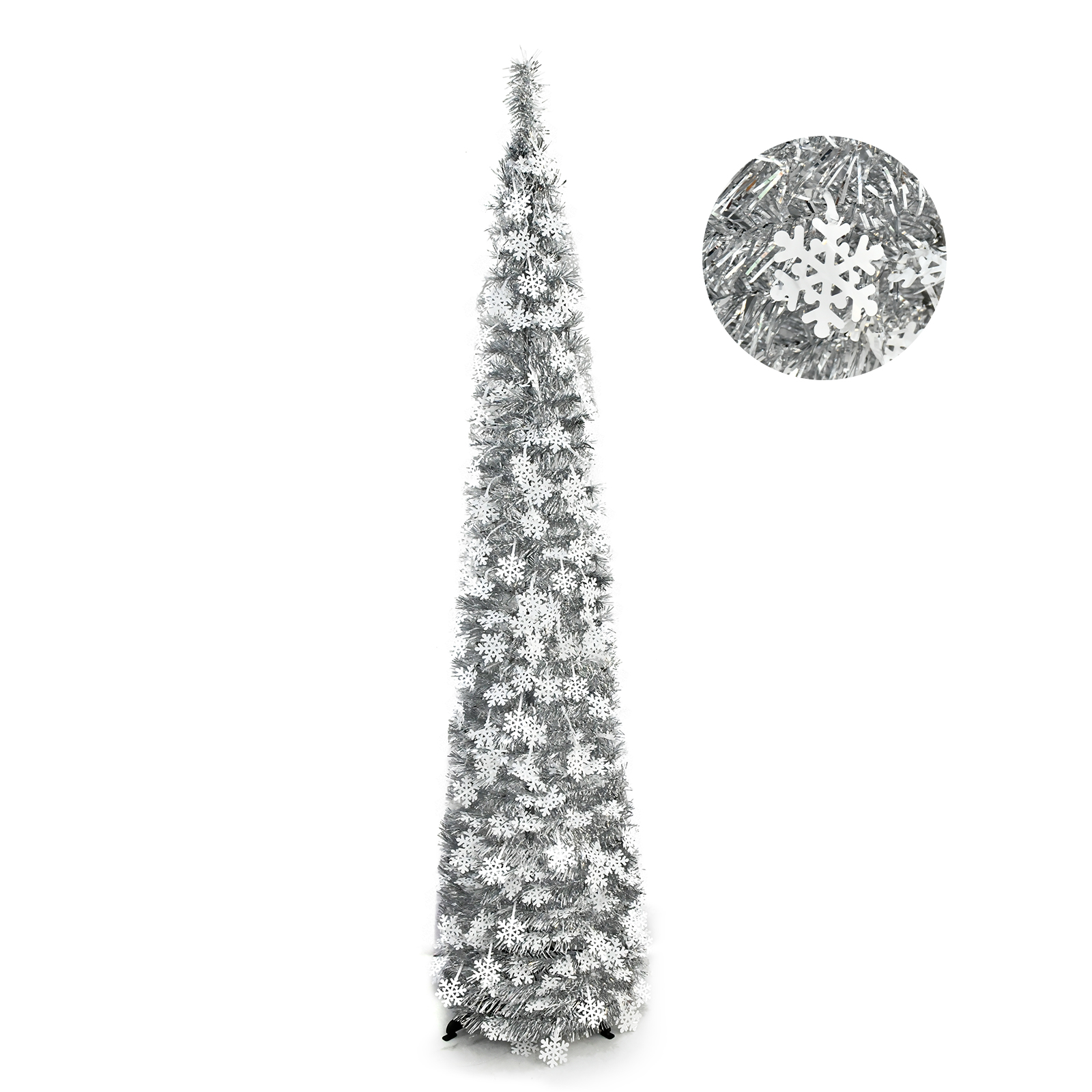 Silver White Snowflake Pop Up Tinsel Christmas Tree