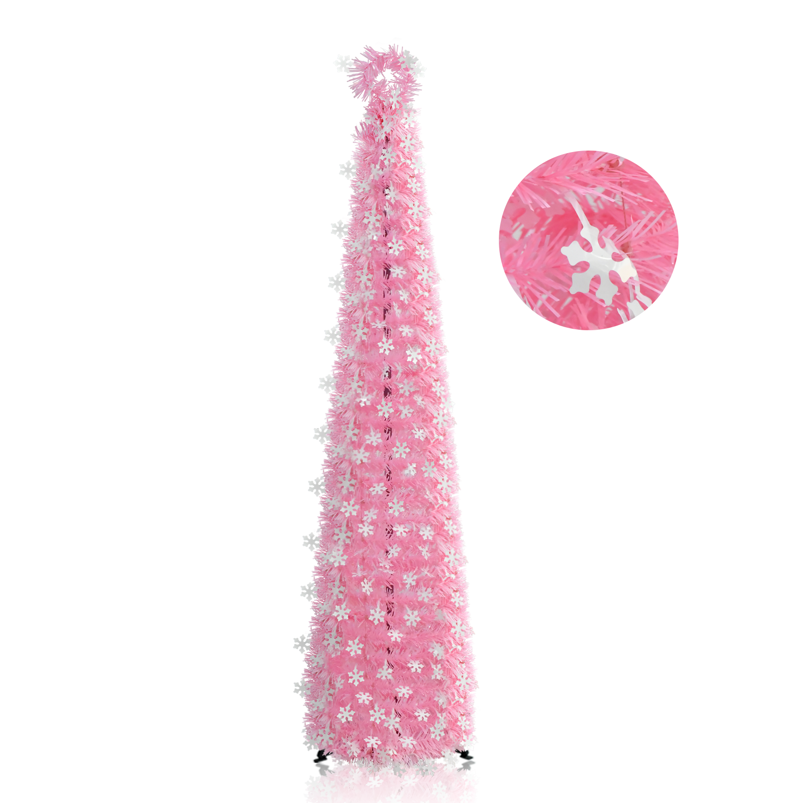 Pink White Snowflake Curled Top Pop Up Tinsel Christmas Tree