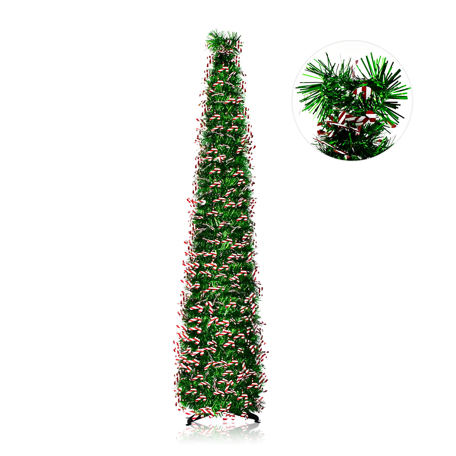 Green Red White Candy Cane Pop Up Tinsel Christmas Tree