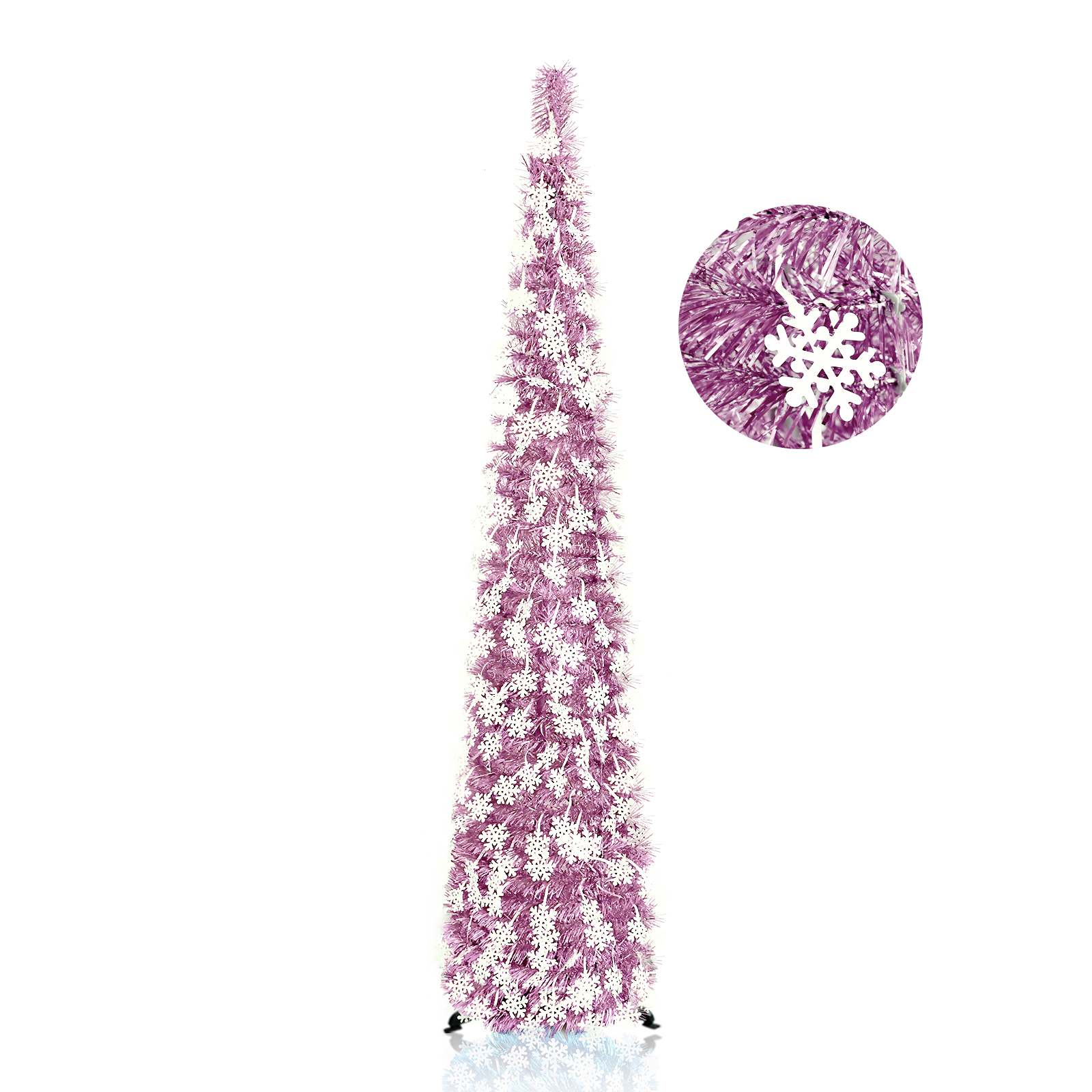 Lavender Purple White Snowflake Pop Up Tinsel Christmas Tree