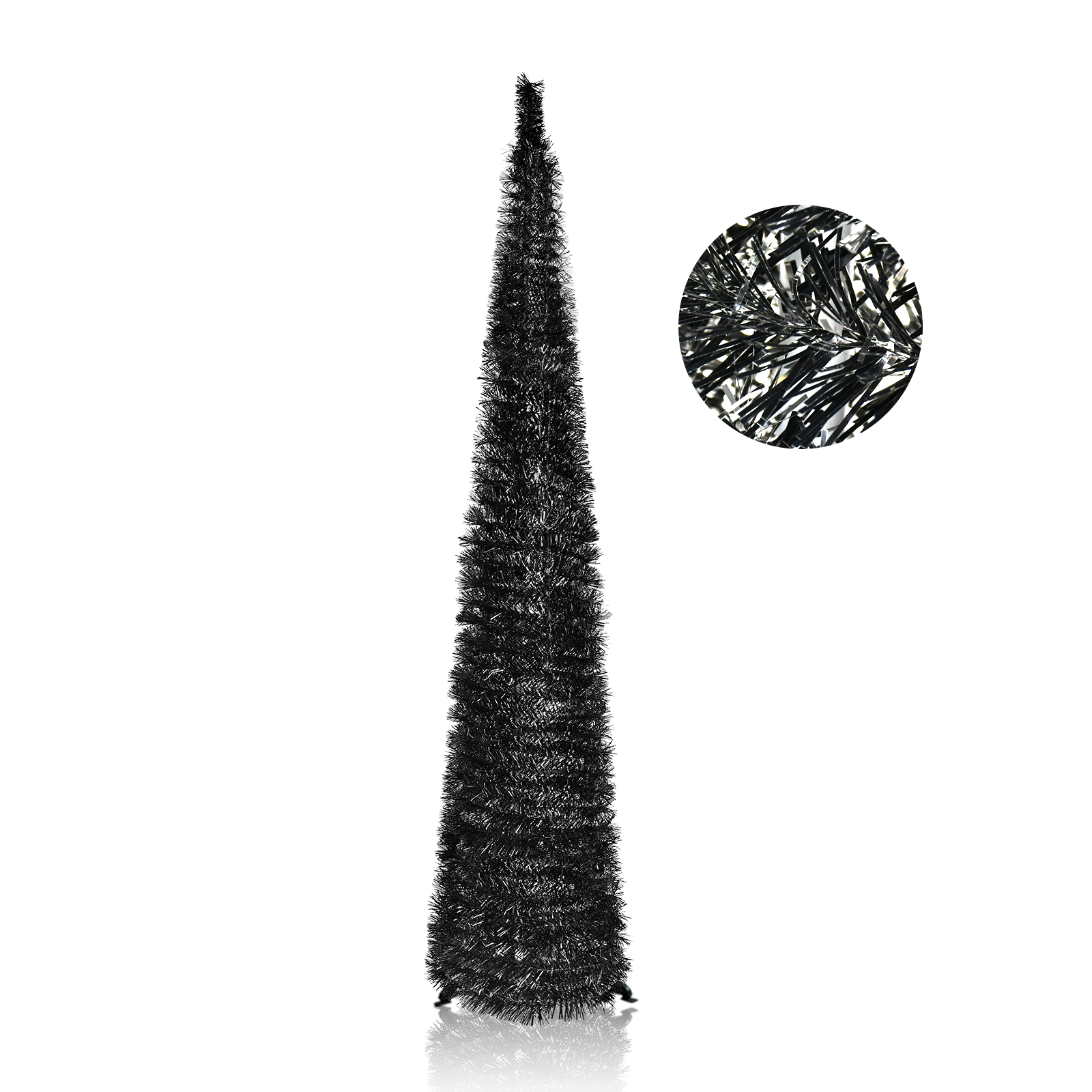 Black Metallic Slim Pop Up Tinsel Christmas Tree