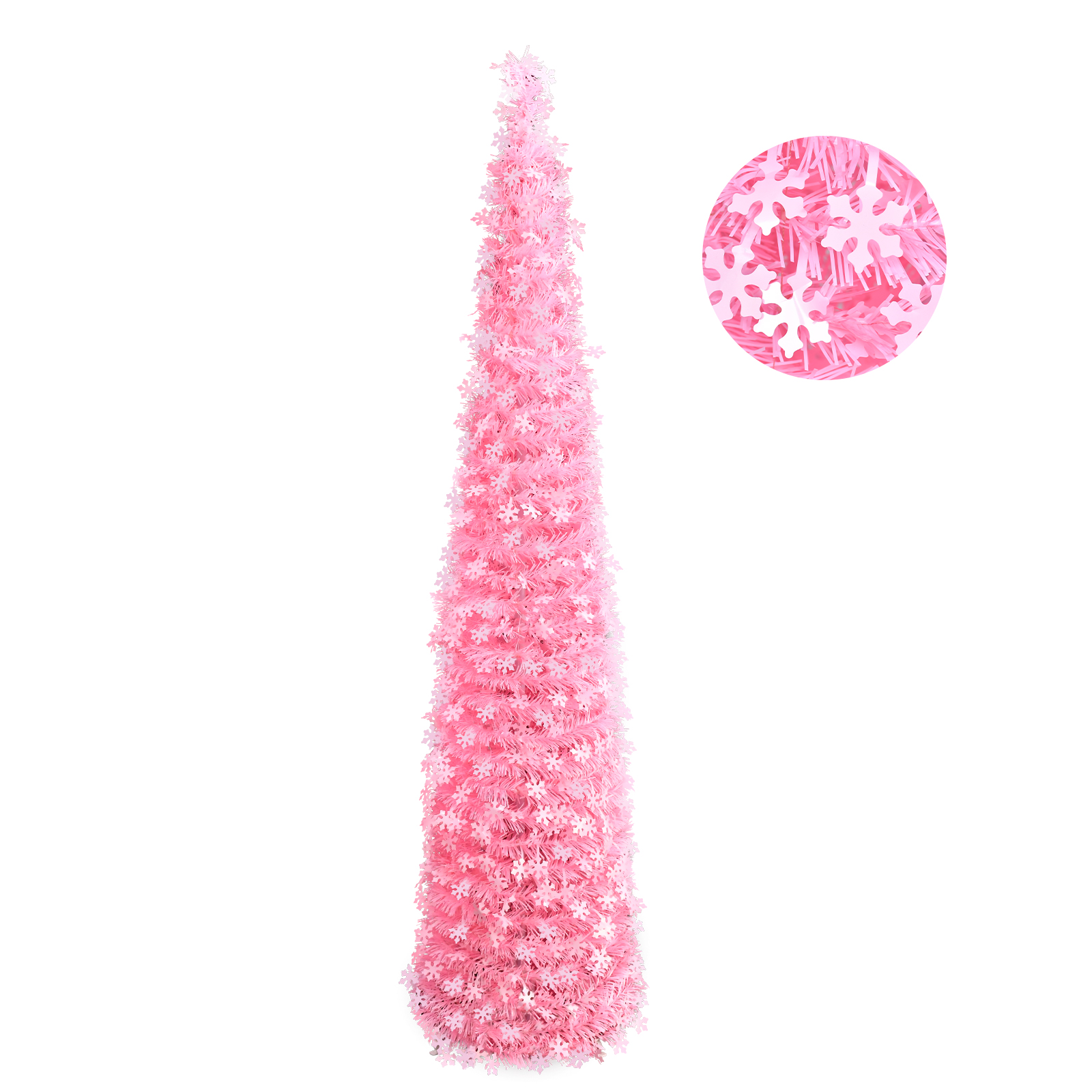 Pink White Snowflake Pop Up Tinsel Christmas Tree