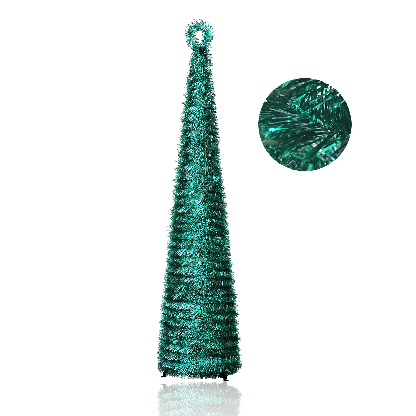 Teal Green Metallic Curled Top Pop Up Tinsel Christmas Tree
