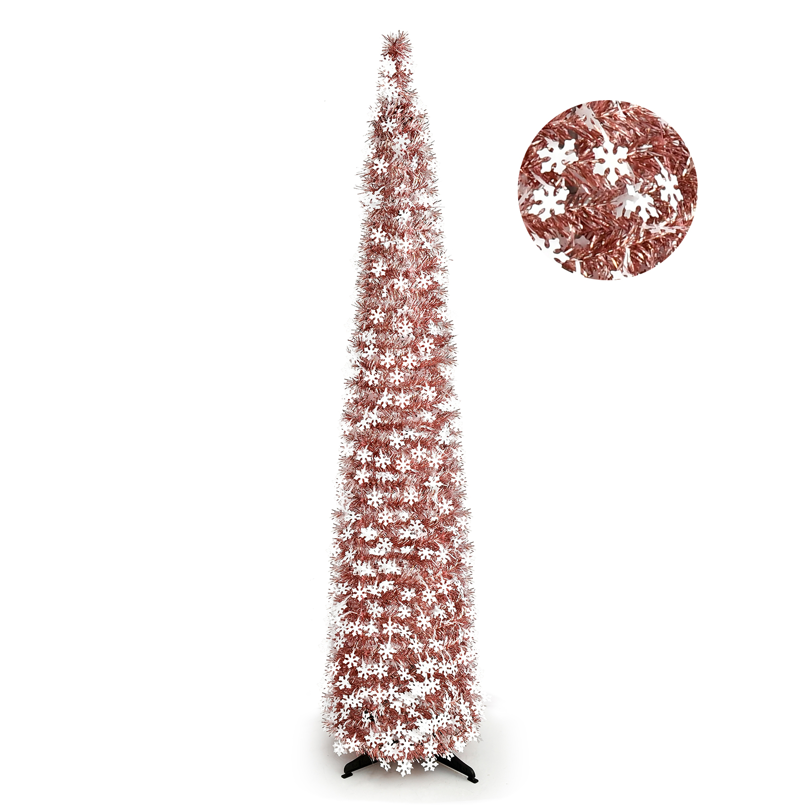 Rose Gold White Snowflake Pop Up Tinsel Christmas Tree
