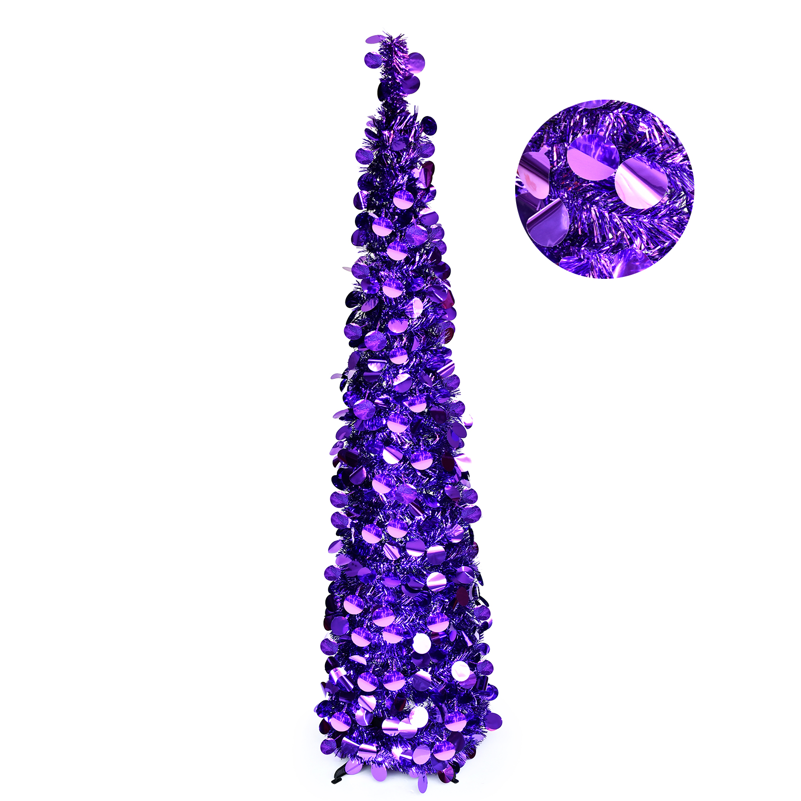 Purple Glitter Round Disc Pop Up Tinsel Christmas Tree