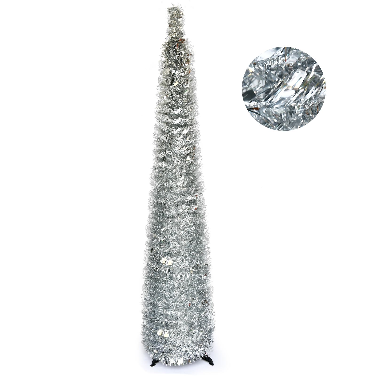 Silver Metallic Slim Pop Up Tinsel Christmas Tree