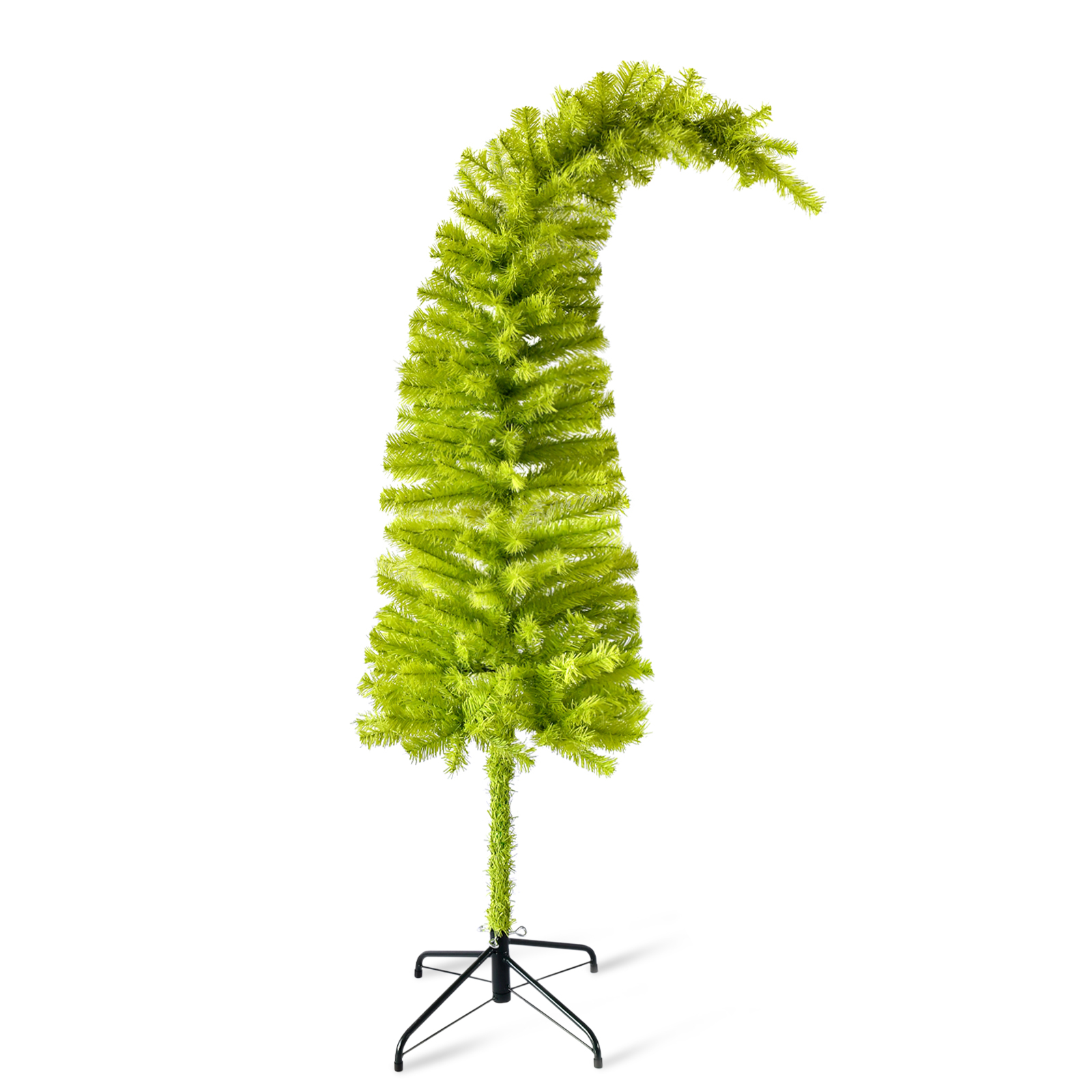 Lime Green Crooked Neck Tinsel Pop-Up Christmas Tree with Metal Stand