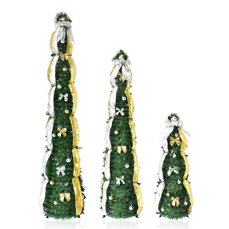 Green Pop Up Tinsel Christmas Tree Set 6FT 5FT 4FT 3pcs