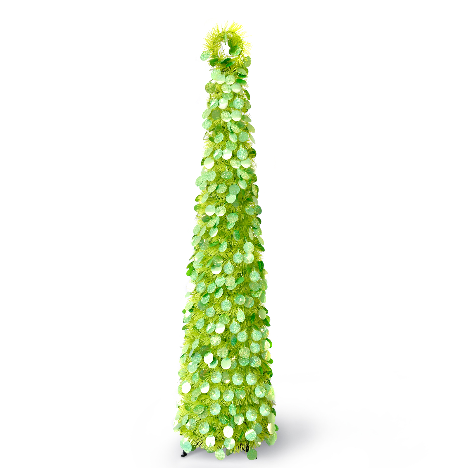 Lime Green Glitter Round Disc Crooked Neck Tinsel Christmas Tree