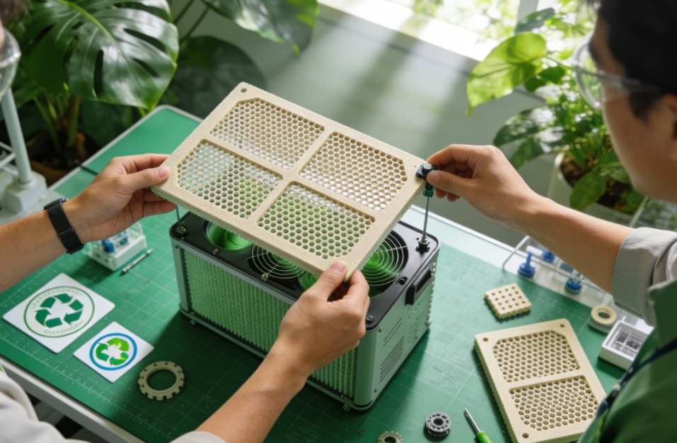 Biodegradable Punched Airflow Panels | Eco-Purifier Integration for Sustainable Air Design