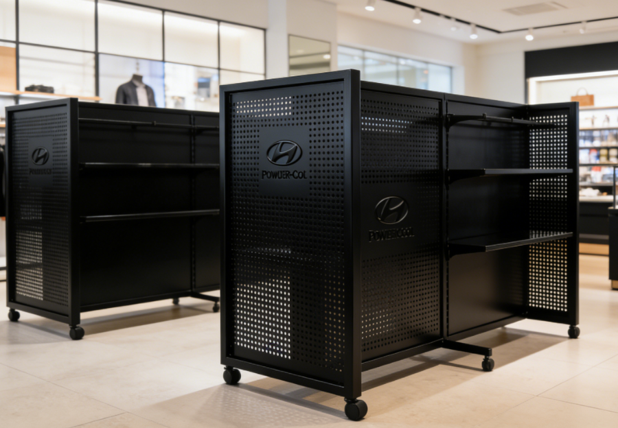 Black Powder-Coated Perforated Dividers for Retail Spaces — Functional Minimalist Panels