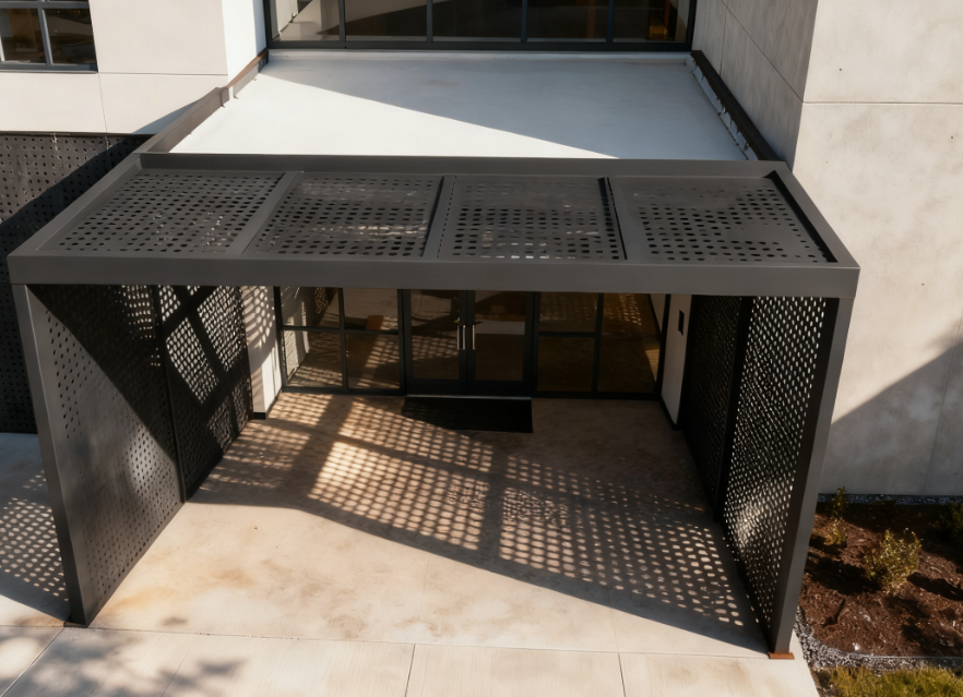 Elevating Suburban Home Extensions with Sunshade & Ventilated Perforated Metal Cladding