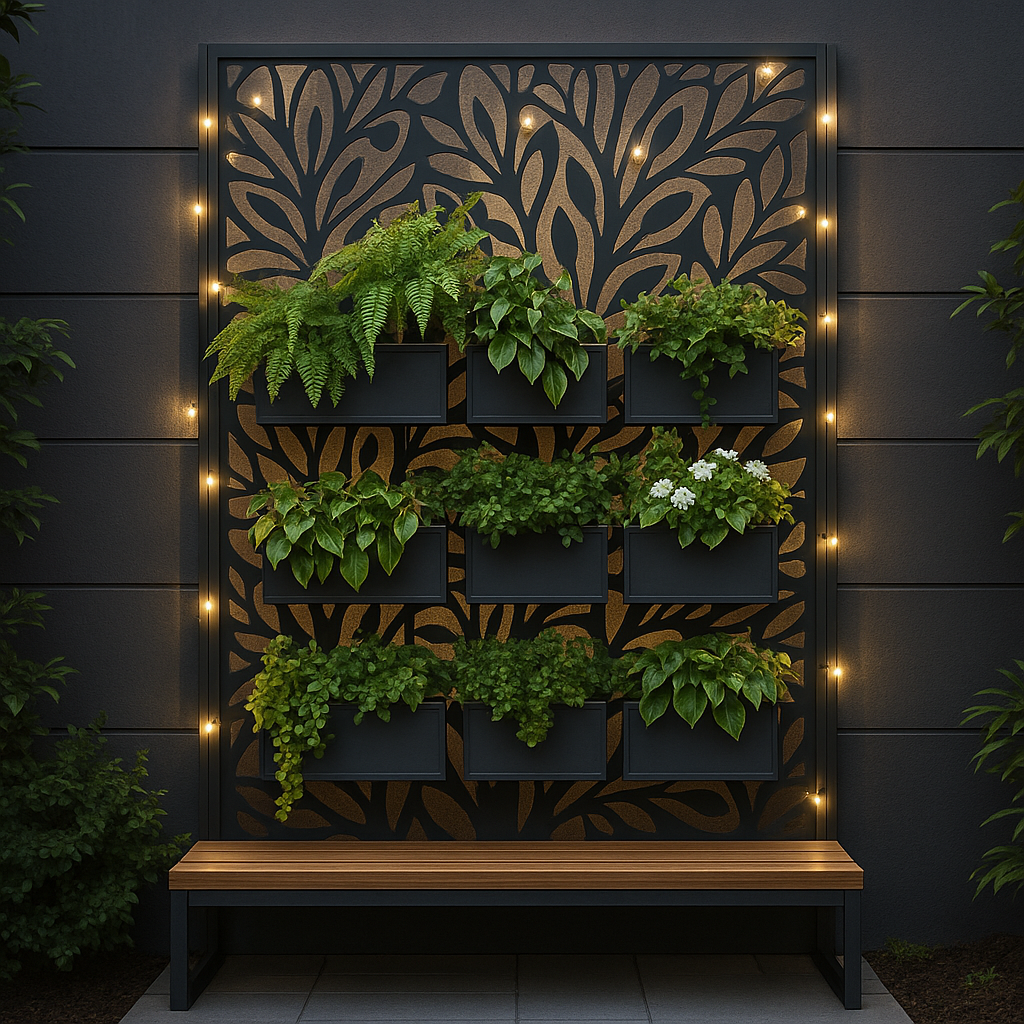 Embellished Openwork Screen Behind Balcony Plant Shelf