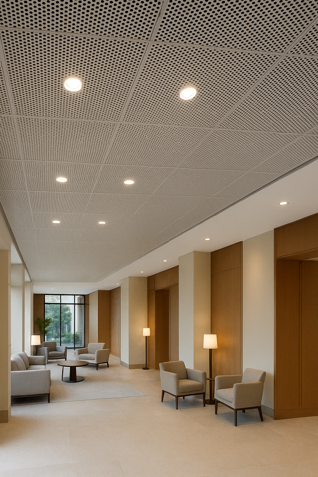 White Perforated Acoustic Metal Ceiling Panel for Hotel Lobby