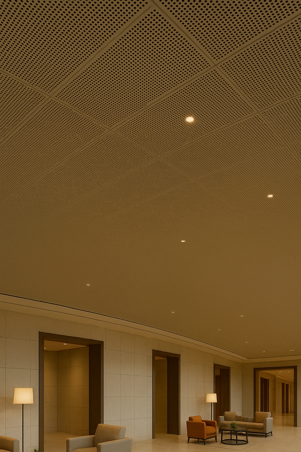 Gold Perforated Acoustic Metal Ceiling Panel for Hotel Reception Area