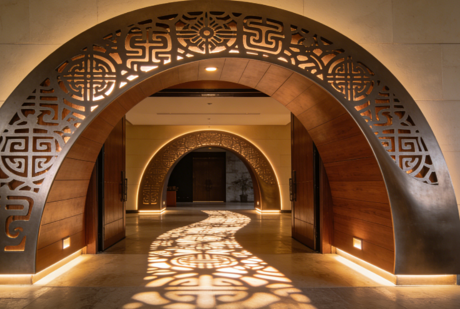 Inspiring Visitor Journeys With Curved Decorative Panels for Arched Entryways
