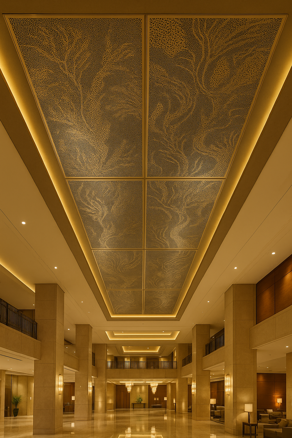 Gold Perforated Acoustic Metal Ceiling Panel for Hotel Reception Area