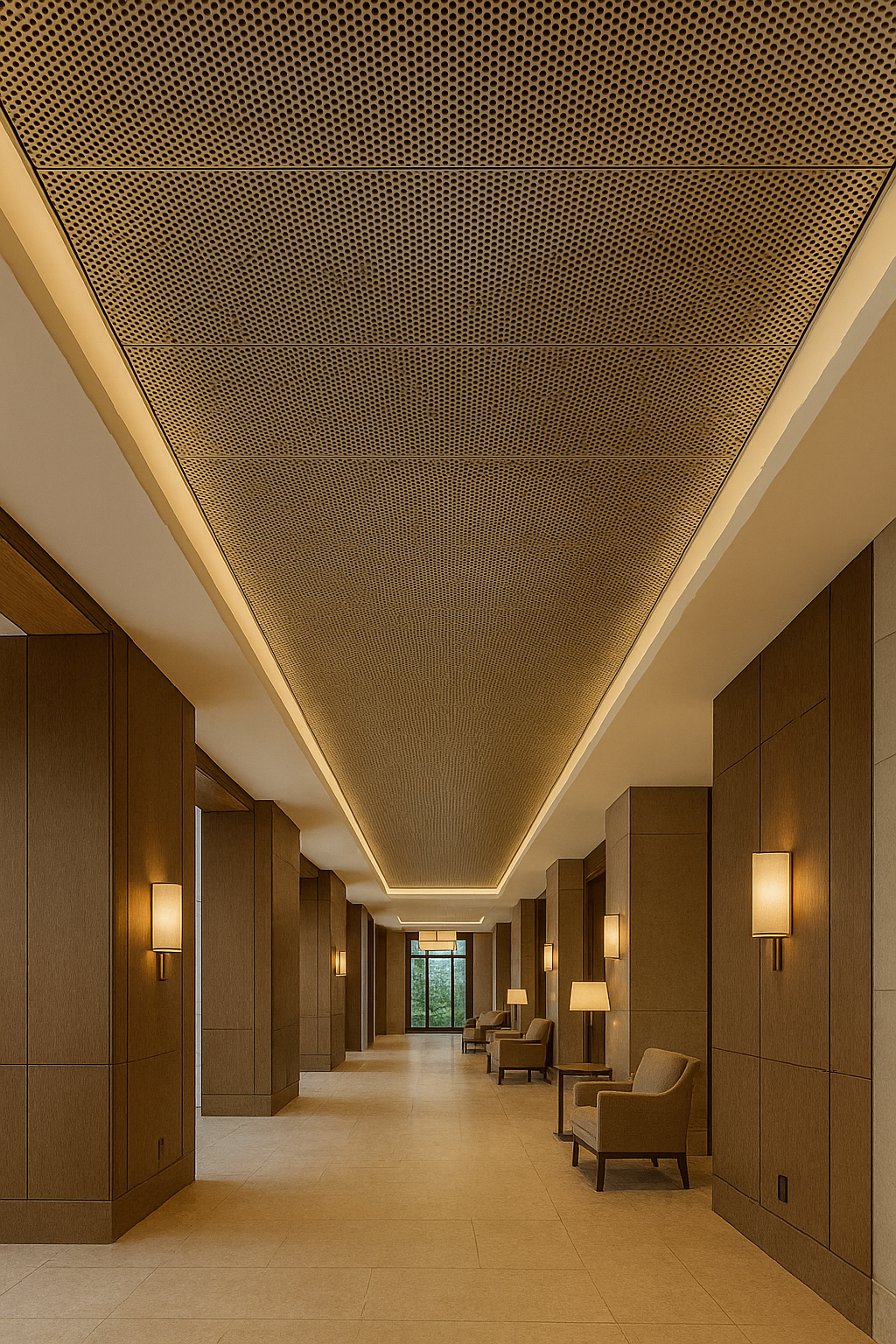 Gold Perforated Acoustic Metal Ceiling Panel for Hotel Reception Area