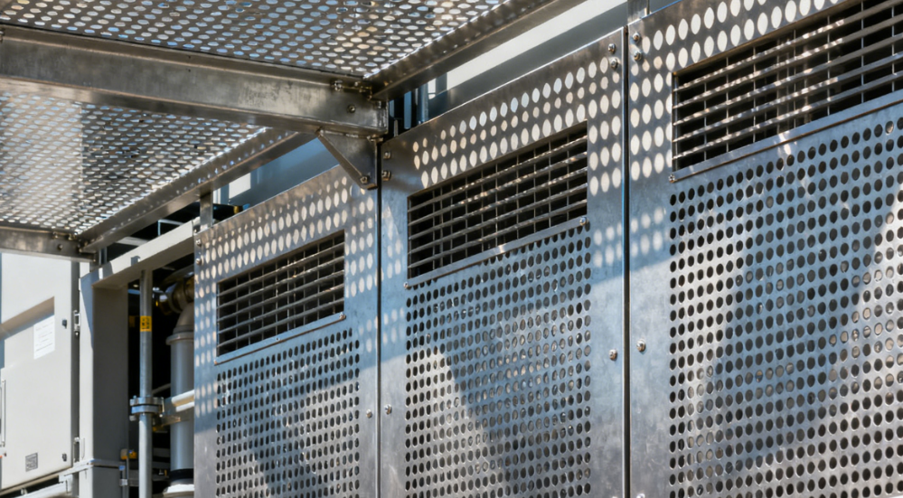 Metal Sunshade & Restricted Airflow Panels for Equipment Service Bays