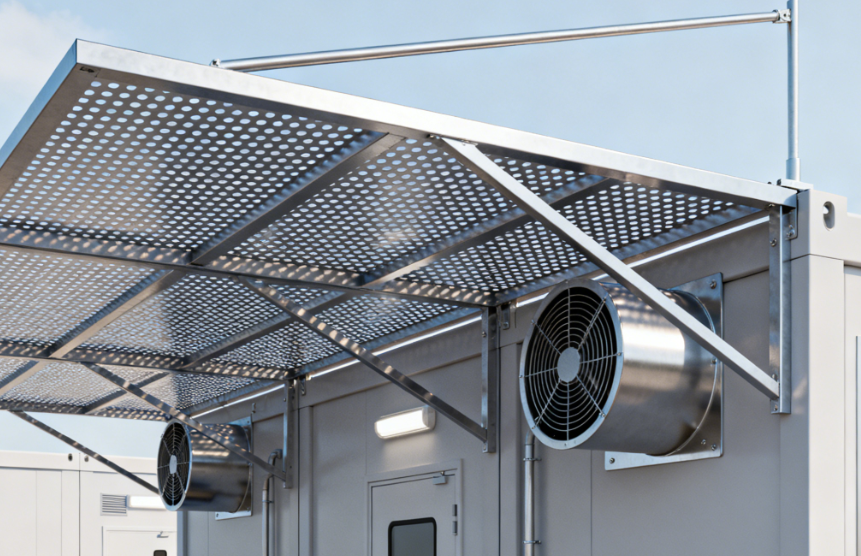 Metal Sunshade and Ultra-Low Airflow Facade Panels for Heat Retention Zones – Adaptive Industrial Application