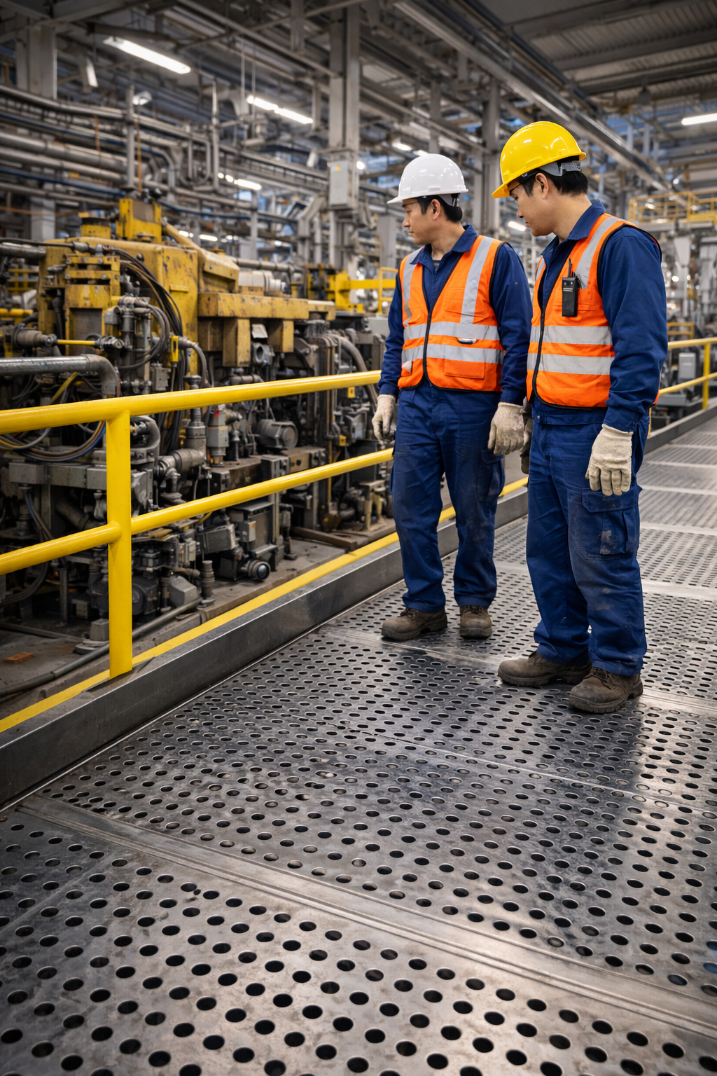 Perforated Metal Safety Grating for Factory Walkways and Industrial Access Platforms