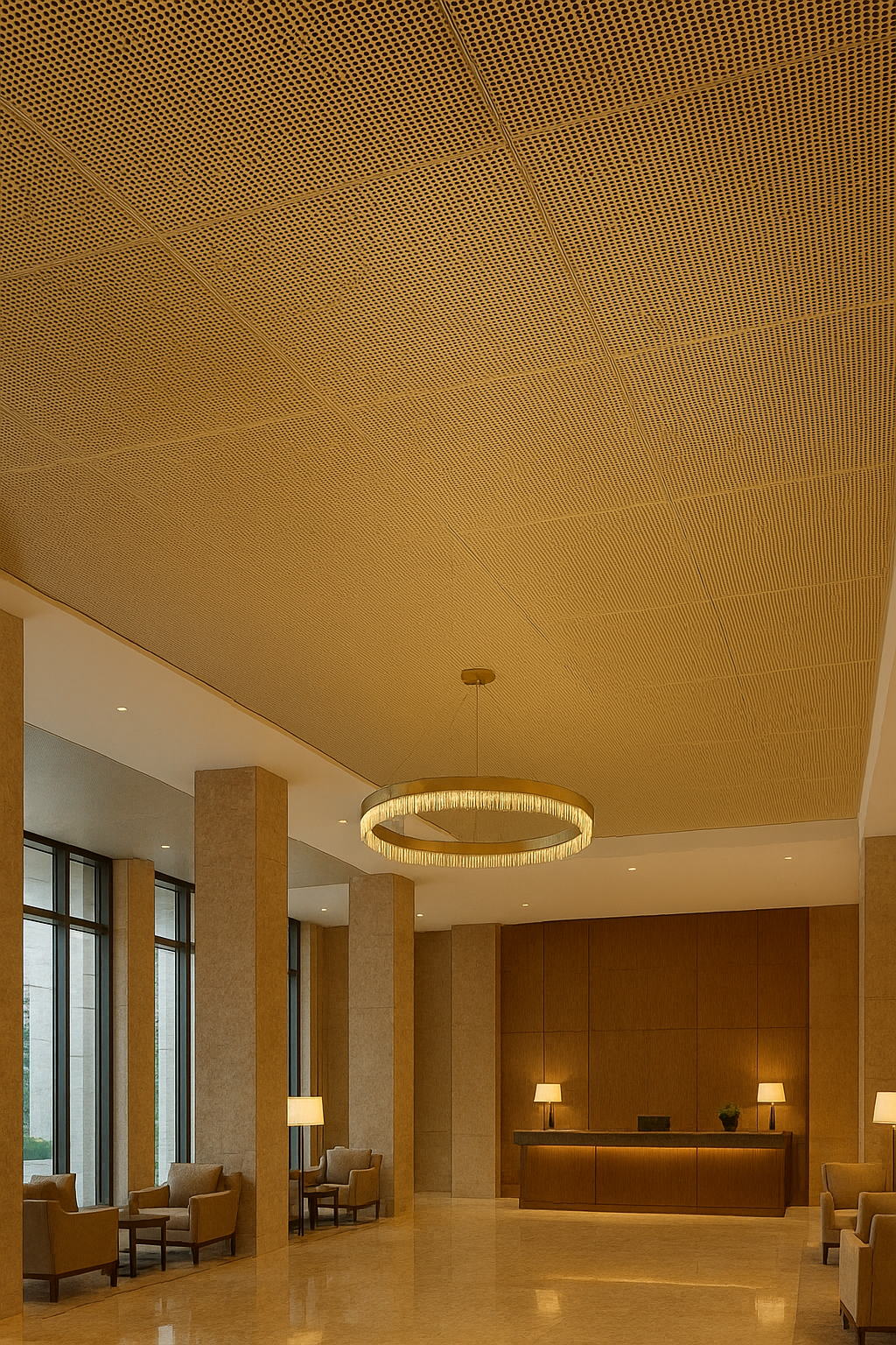 Gold Perforated Acoustic Metal Ceiling Panel for Hotel Reception Area
