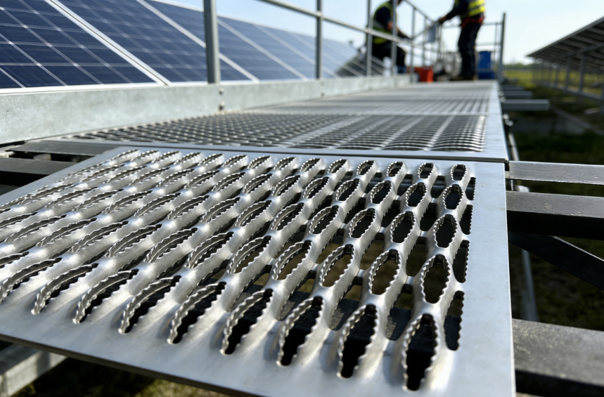 Perforated Anti Slip Grating for Solar Panel Maintenance Platforms | Ventilated Outdoor Safety Flooring