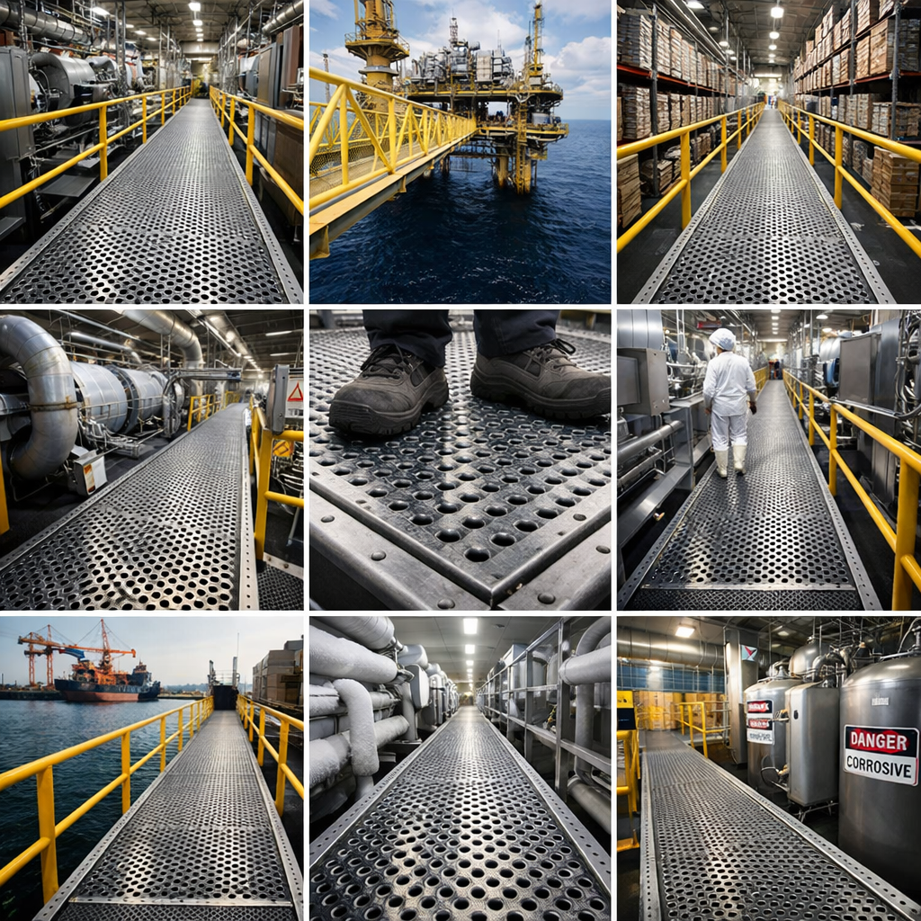 Perforated Metal Safety Grating for Factory Walkways Anti Slip Industrial Panels