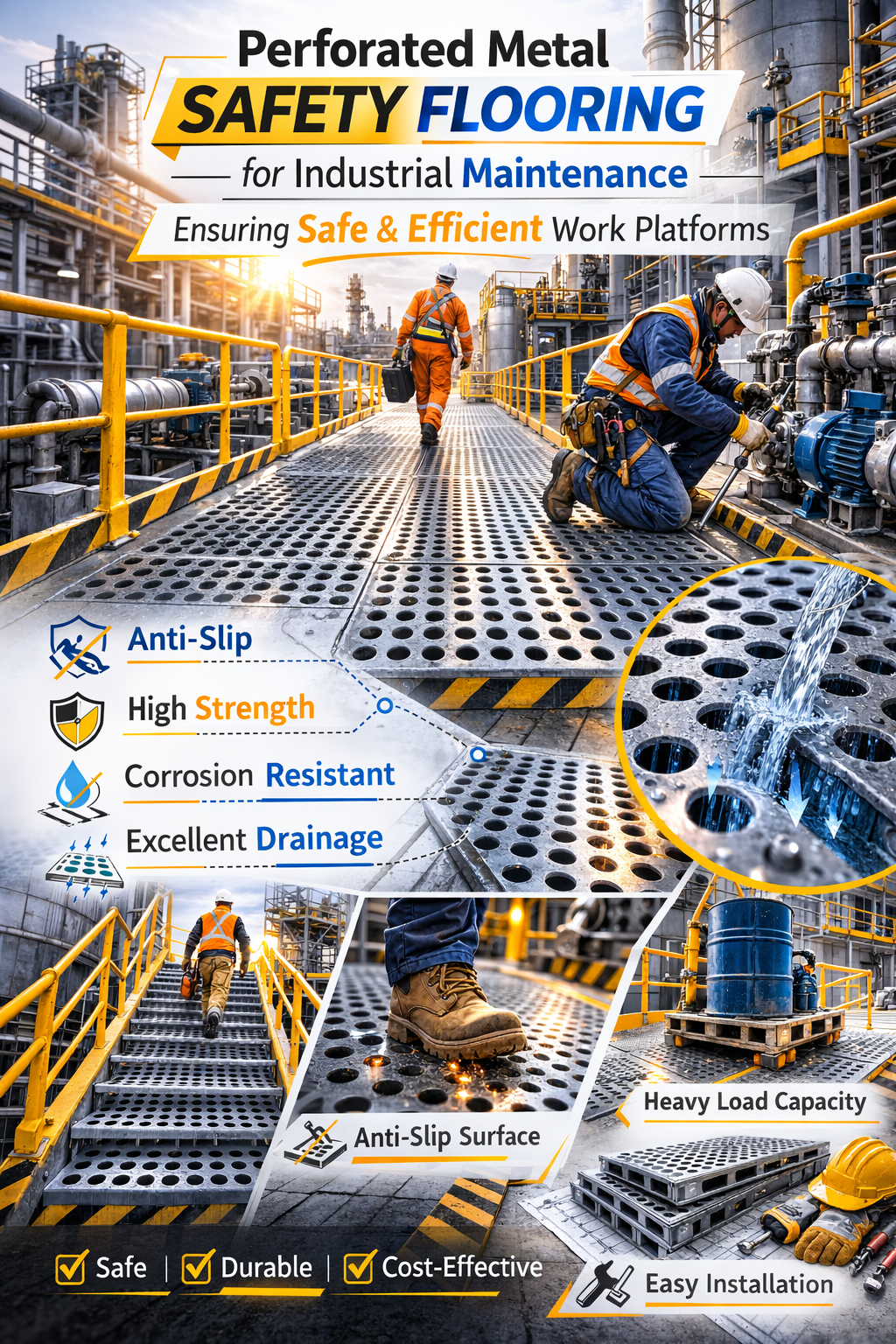 Perforated Metal Safety Flooring for Refinery Walkways Anti Slip Industrial Panels