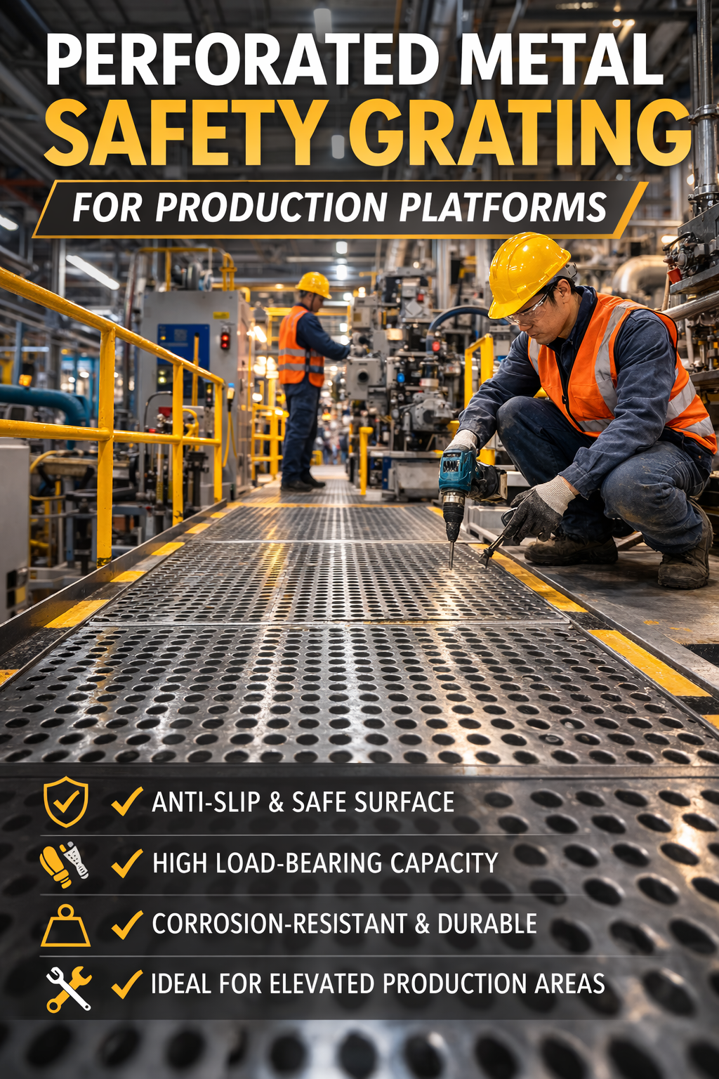 Perforated Metal Anti Skid Industrial Deck Flooring Heavy Duty Safety Platform Panels