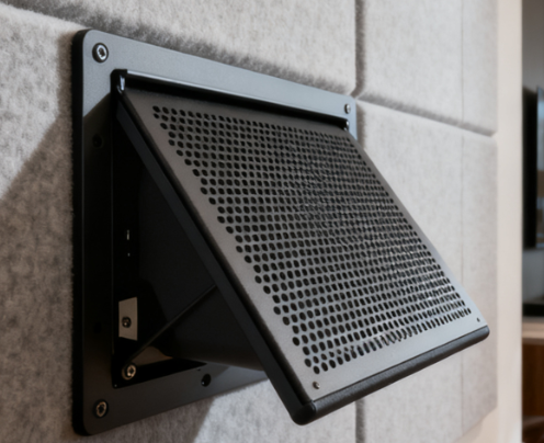 Perforated Speaker Grille with Angled Backplate: Optimizing Wall‑Mounted Acoustics for Clarity & Protection