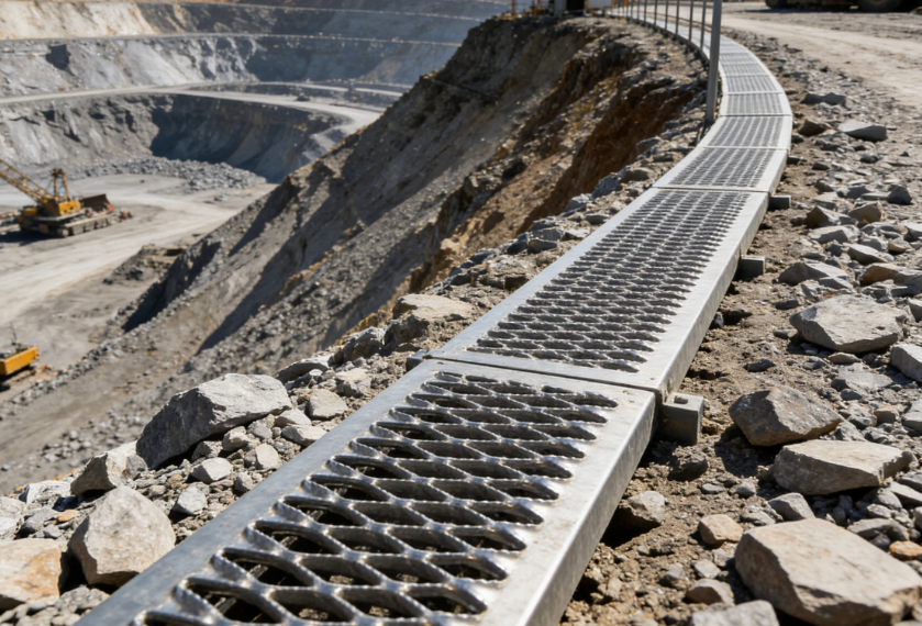 Raised Hole Serrated Safety Grating for Mining Walkways | Heavy Duty Anti Slip Industrial Flooring