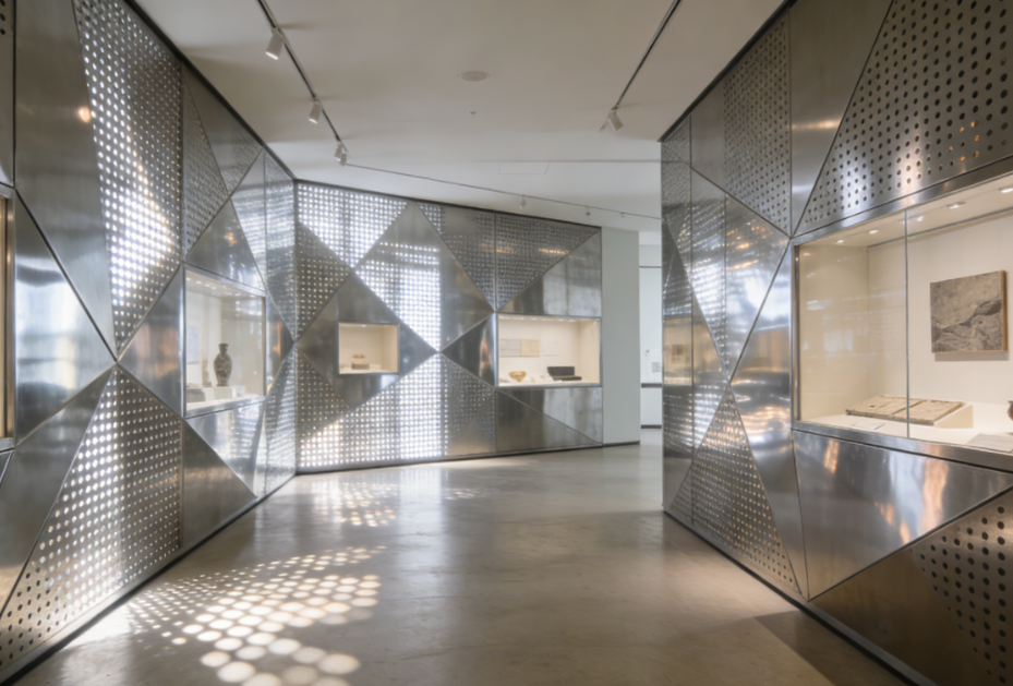 Reflective Perforated Panels for Museum Display Areas – Light-Enhancing Acoustic Panels