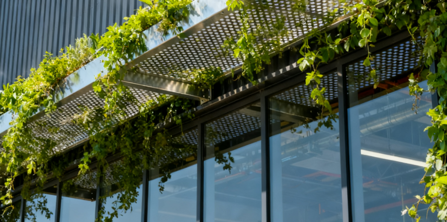 Roof Edge Sunshade and Ventilation Perforated Metal Cladding with Vertical Alignment