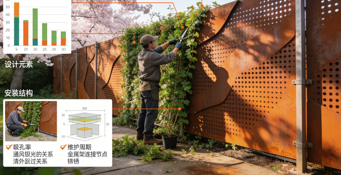 Pre-Rusted Steel Punched Panels for Outdoor Cafés — Corten Perforated Weathering Screens