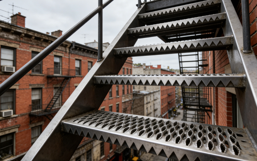 Serrated Grating Stair Treads for Fire Escape Stairs | Heavy Duty Anti Slip Safety Steps