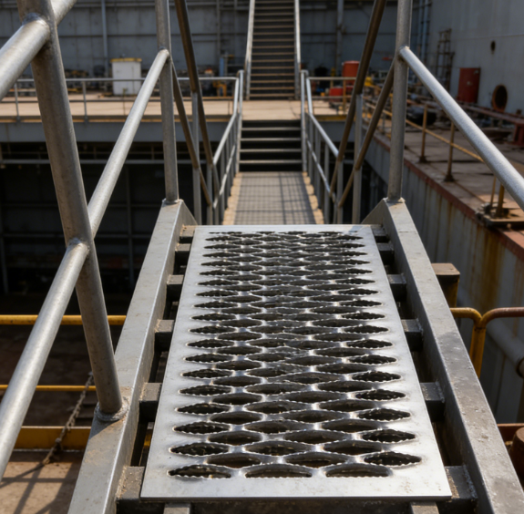 Serrated Safety Grating with Crocodile Mouth Holes for Industrial Stairs