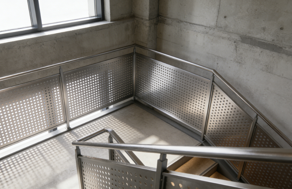 Staircase Landing Cladding with Safe Perforated Metal — Stylish Safety Meets Structural Performance
