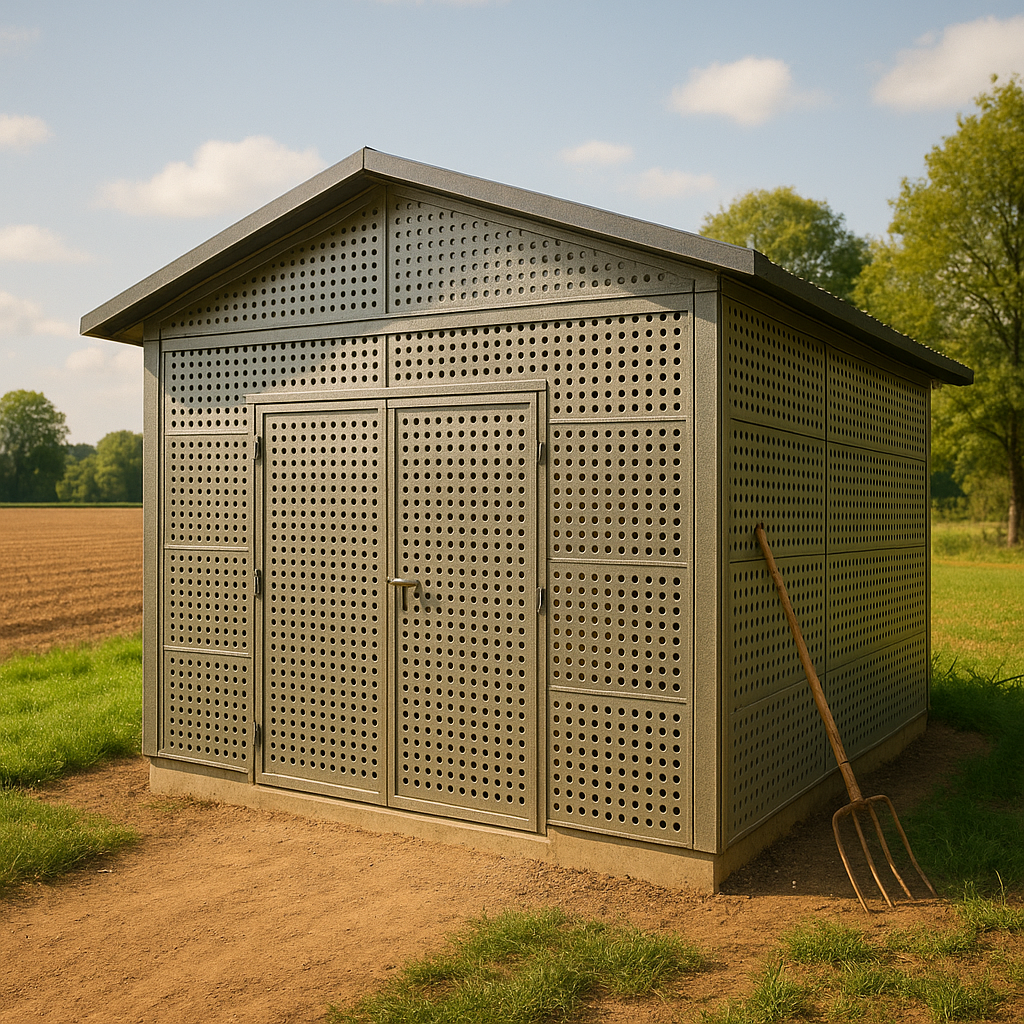 Ventilated Decorative Sheet Metal Facade for Farm Storage Buildings with Wood Grain Finish