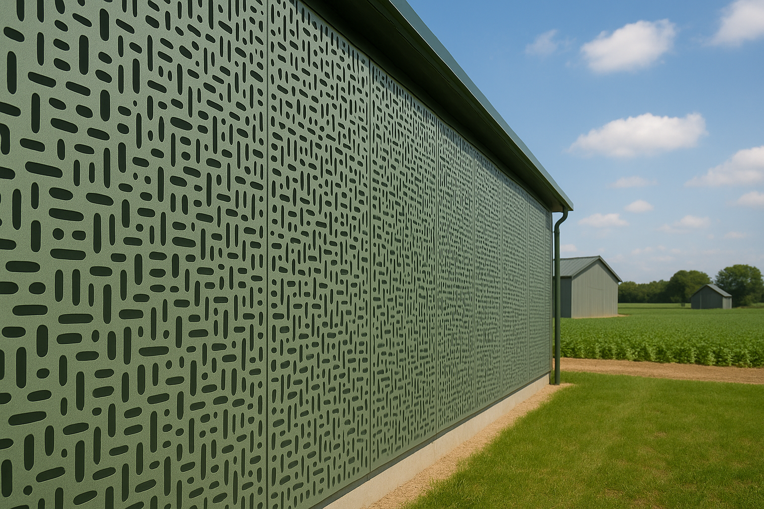 Ventilated Decorative Sheet Metal Facade for Farm Storage Buildings in Livestock Areas
