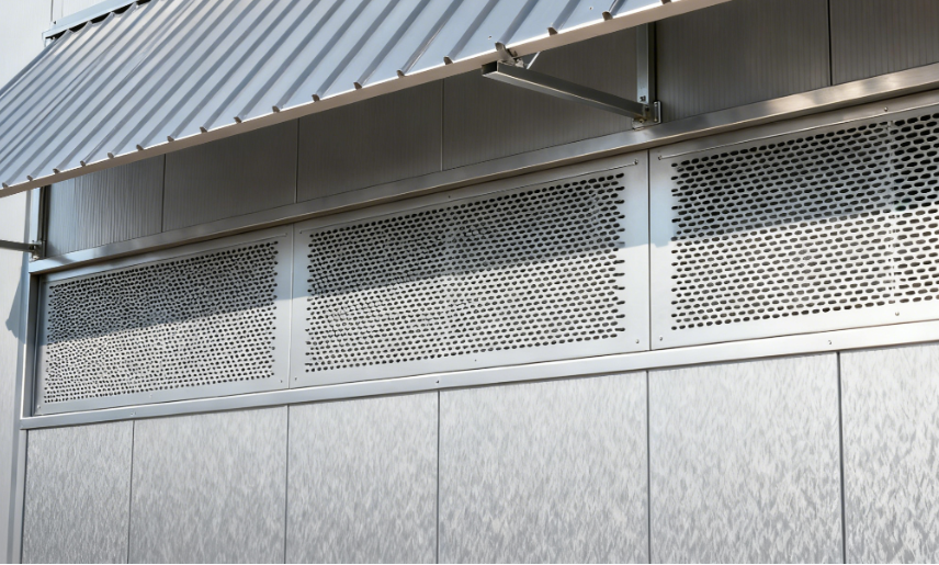 Wall End Cladding Upgrade with Metal Sunshade and Fixed Vent Modules for Industrial Facilities