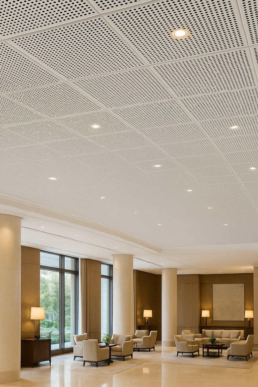 White Perforated Acoustic Metal Ceiling Panel for Hotel Lobby