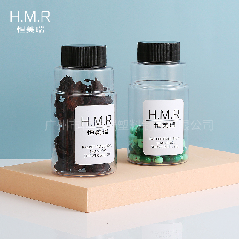180ml Clear Plastic Pill Bottles with Black Screw Caps