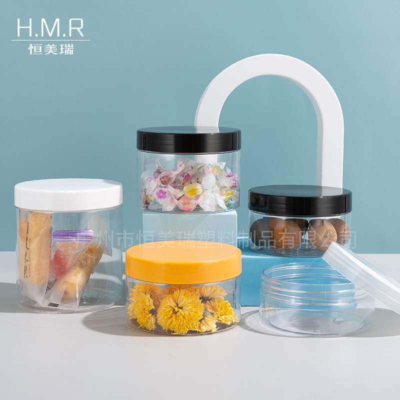 150ml/200ml/250ml/300ml/400ml/500ml Clear Plastic Round Storage Jars with Colorful Screw Lids