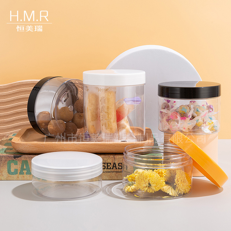 150ml/200ml/250ml/300ml/400ml/500ml Clear Plastic Round Storage Jars with Colorful Screw Lids