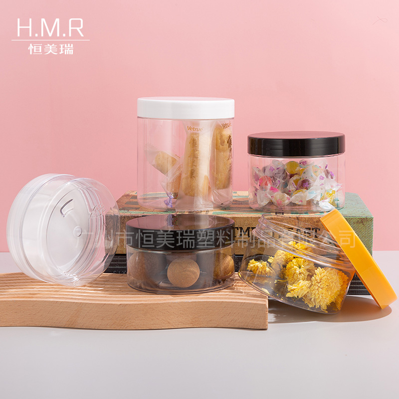 150ml/200ml/250ml/300ml/400ml/500ml Clear Plastic Round Storage Jars with Colorful Screw Lids