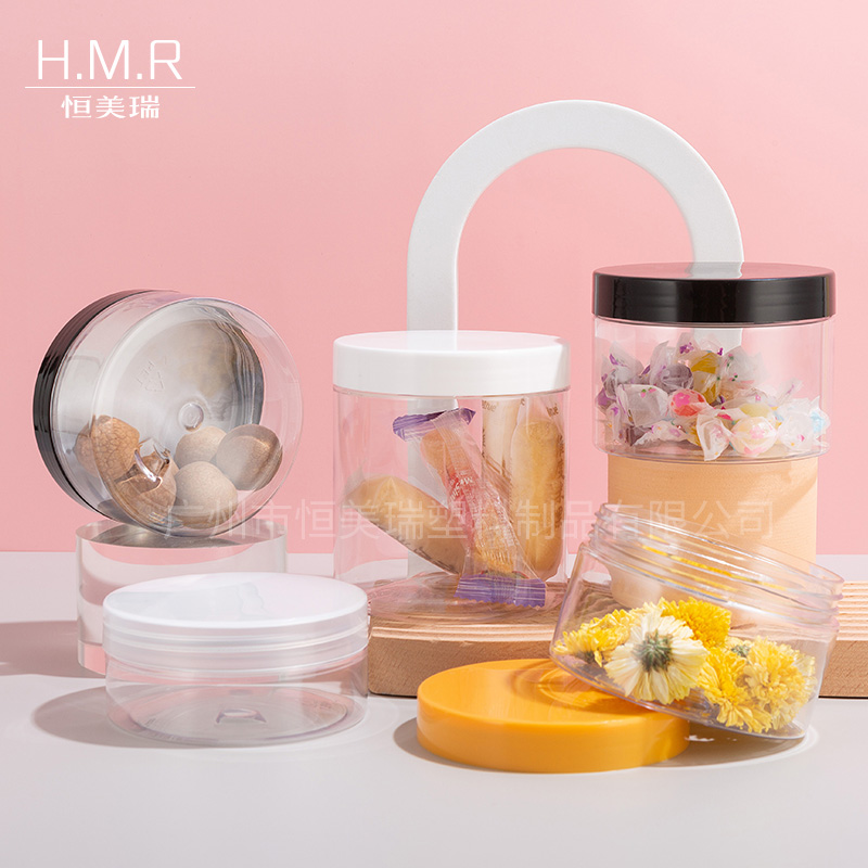 150ml/200ml/250ml/300ml/400ml/500ml Clear Plastic Round Storage Jars with Colorful Screw Lids