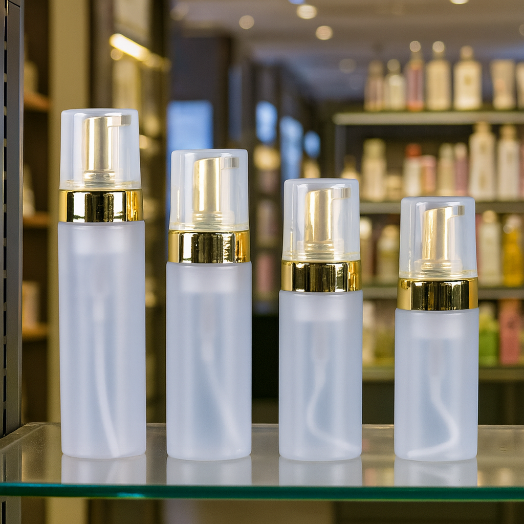 Elegant Refillable Frosted Spray Bottles with Gold Pump - Set of 4 (30ml to 100ml)