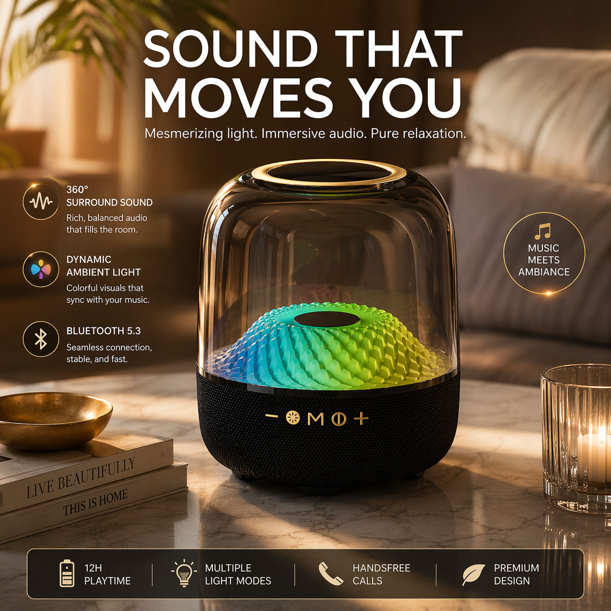 40W Portable High Performance Wireless Charging Support Speaker-Loud 360° Surround Sound for Party with Colorful Atmosphere Lights （SP-5939BT） OEM/ODM Manufacturer
