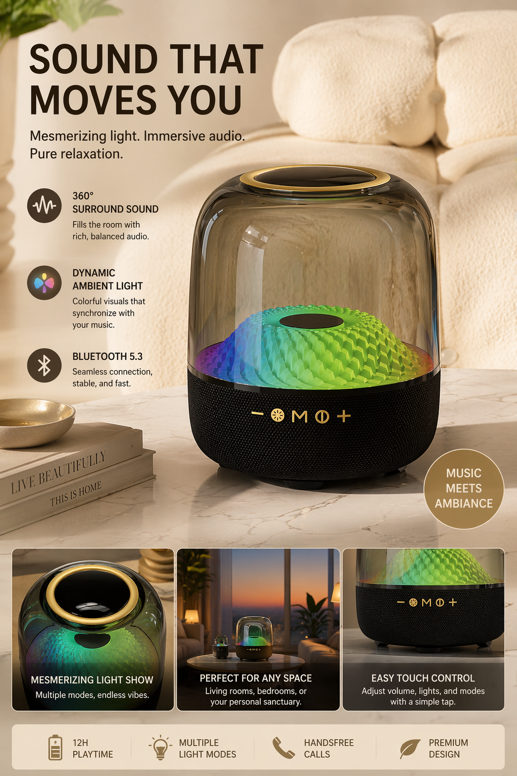 40W Portable High Performance Wireless Charging Support Speaker-Loud 360° Surround Sound for Party with Colorful Atmosphere Lights （SP-5939BT） OEM/ODM Manufacturer
